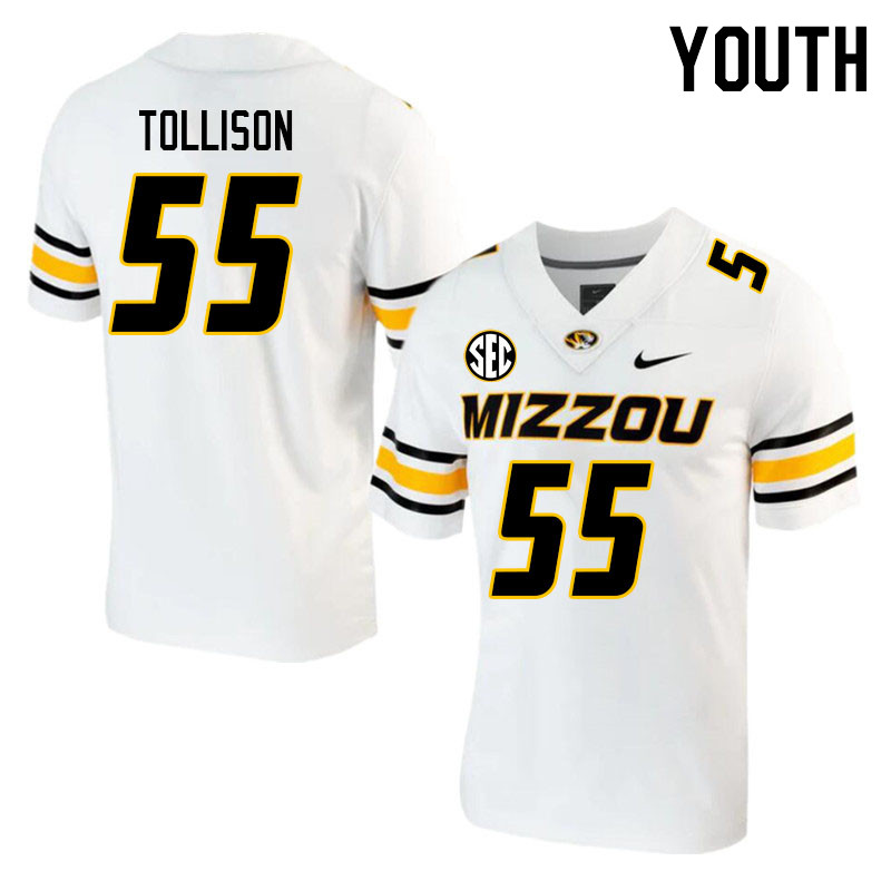 Youth #55 Connor Tollison Missouri Tigers College 2023 Football Stitched Jerseys Sale-White - Click Image to Close
